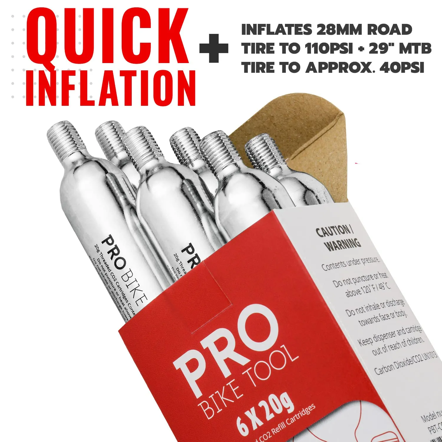 20g Threaded Co2 Cartridges - 6 Pack For All Co2 Bike Tire Inflators