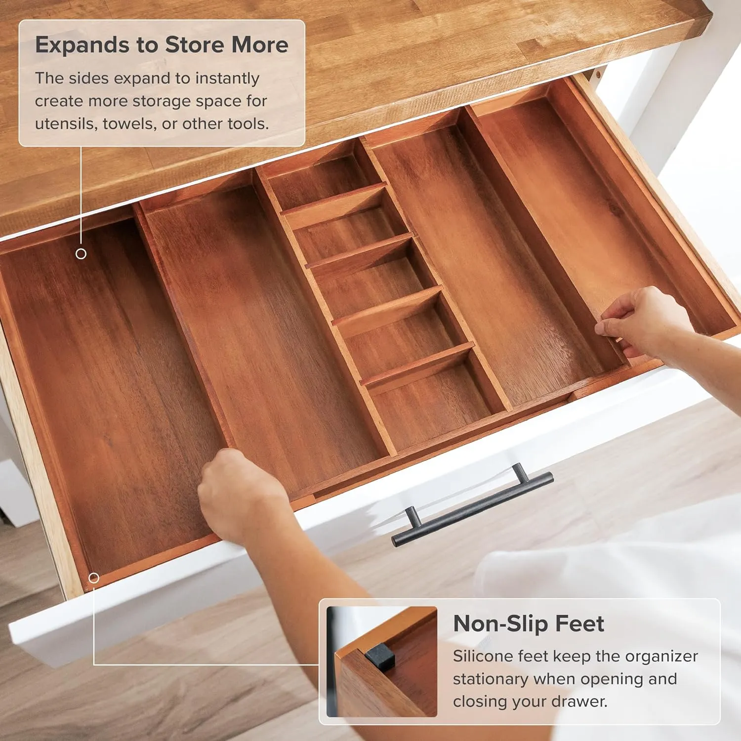 Acacia Utensils & Junk Drawer Organizer (Expands 18.5-33in)