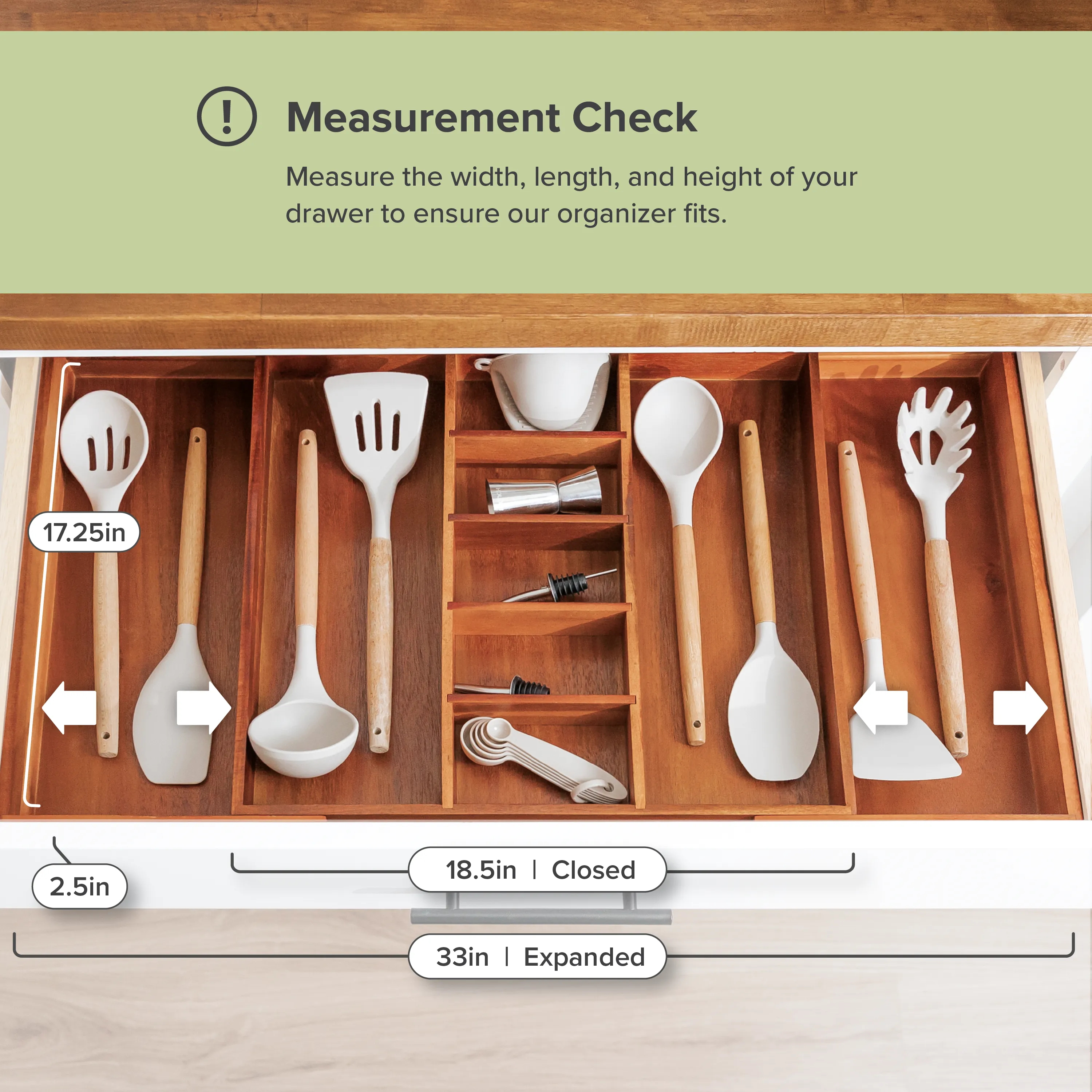 Acacia Utensils & Junk Drawer Organizer (Expands 18.5-33in)