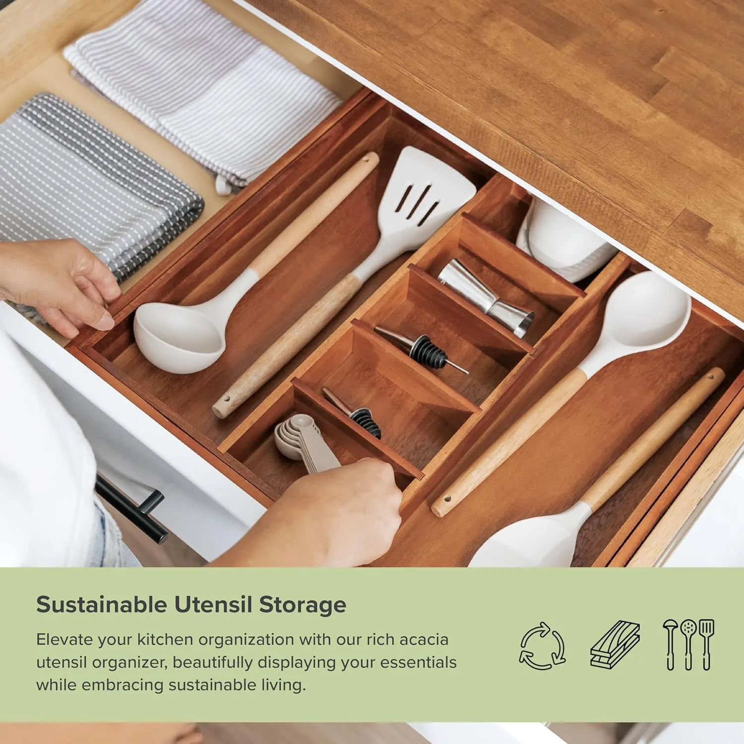 Acacia Utensils & Junk Drawer Organizer (Expands 18.5-33in)