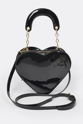 Black Enamal Heart Shape Crossbody Bag