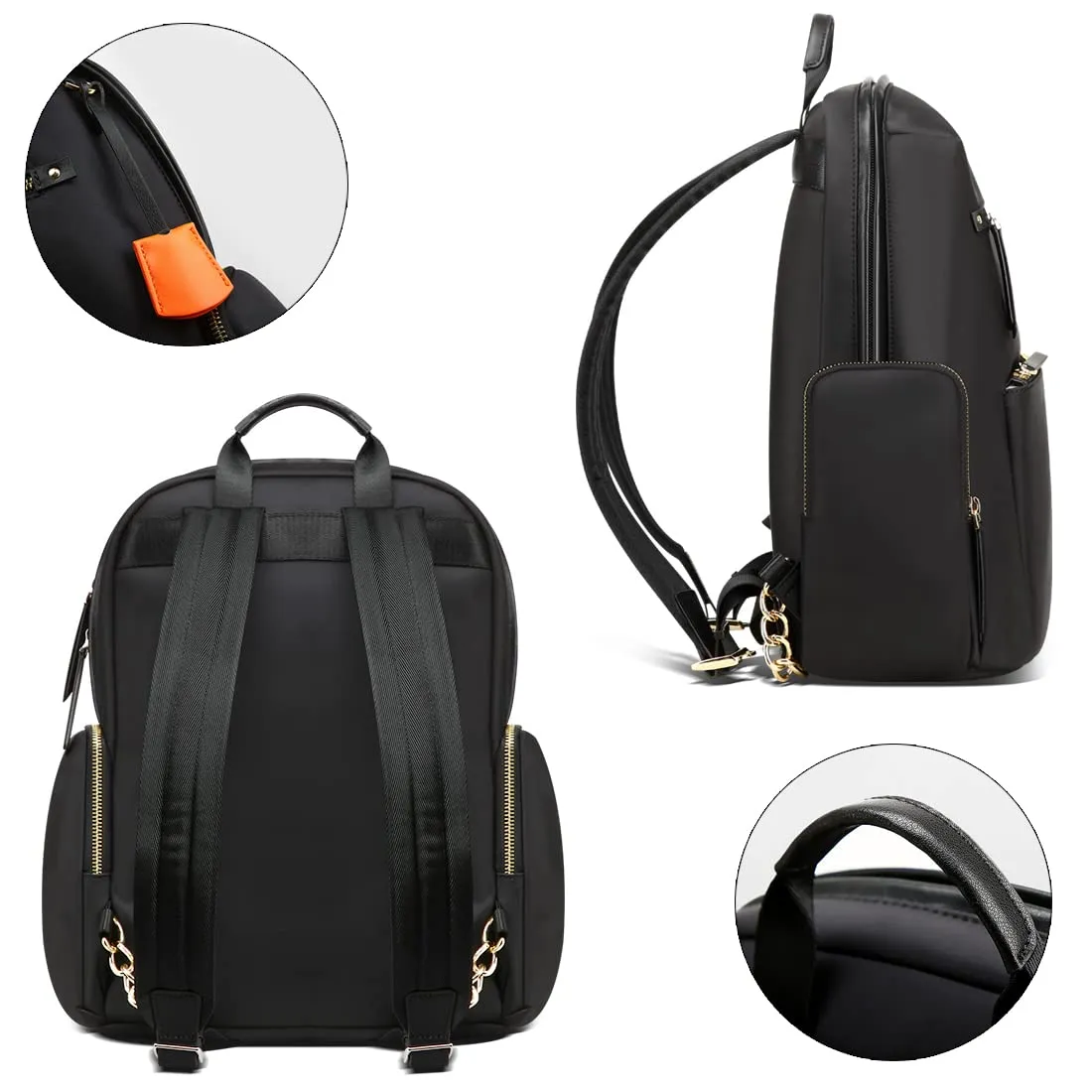 BOPAI Water Resistant Nylon 14 inch Business Laptop Backpack For Women (Black)