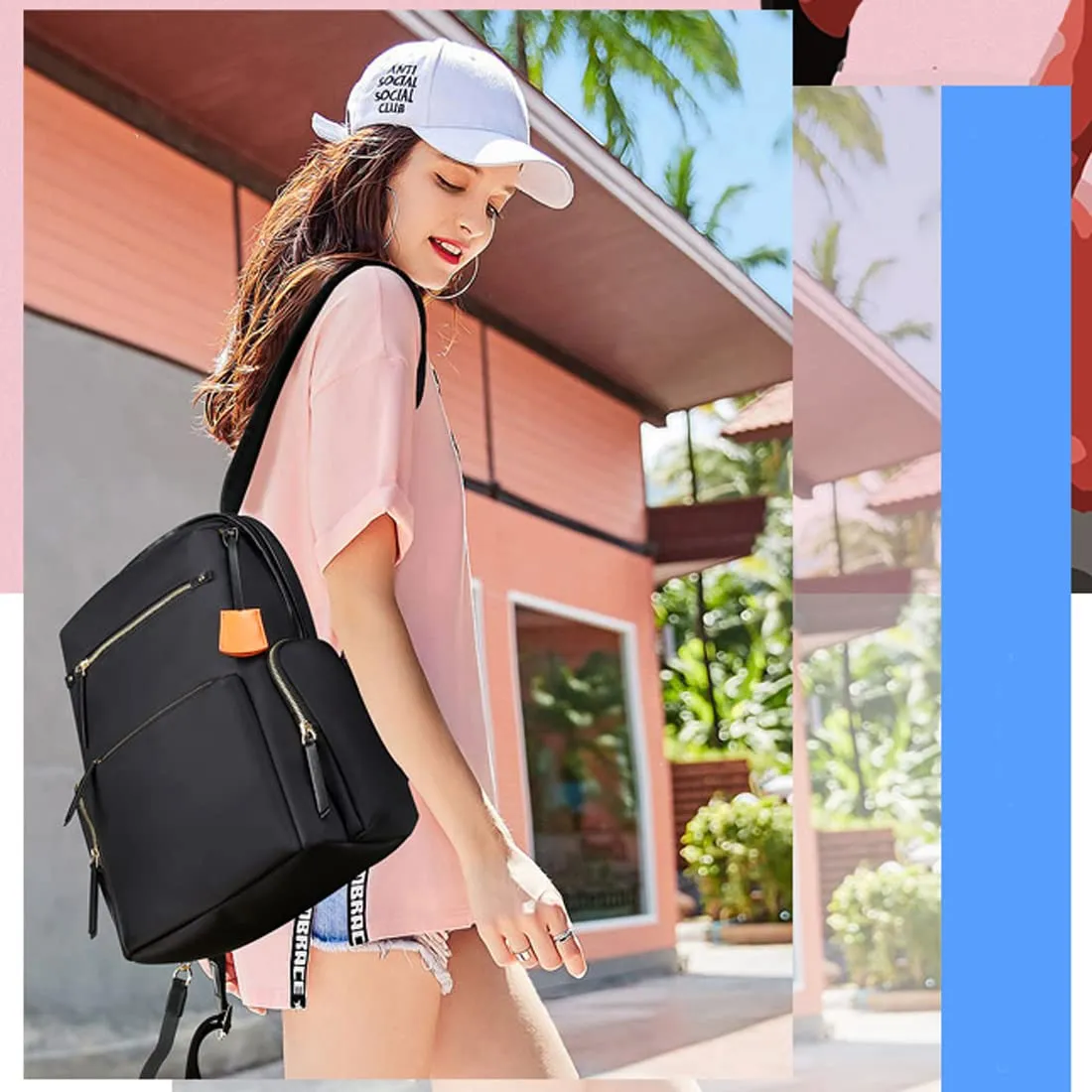 BOPAI Water Resistant Nylon 14 inch Business Laptop Backpack For Women (Black)