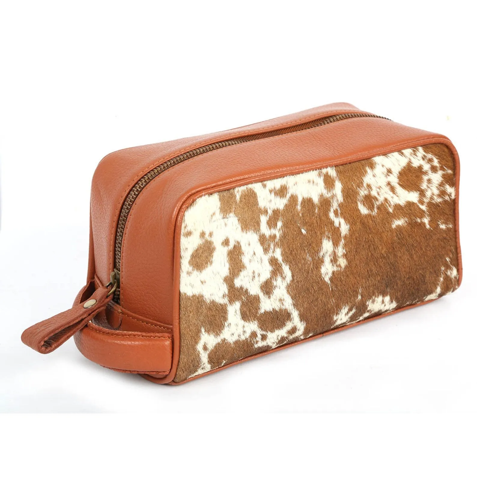 Brown White Cowhide Toiletry Bag