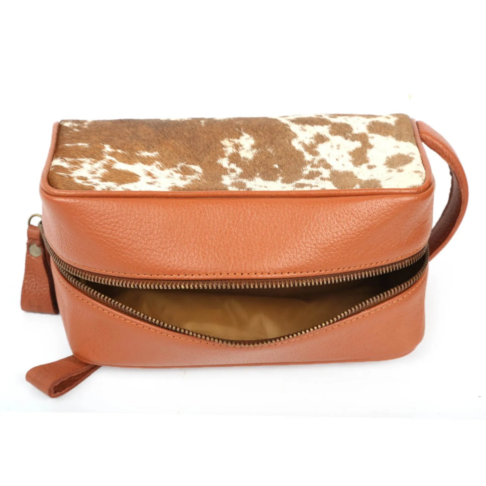 Brown White Cowhide Toiletry Bag