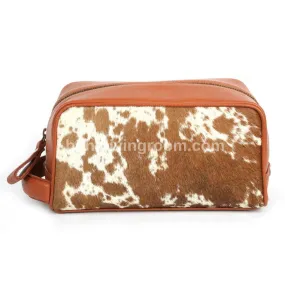 Brown White Cowhide Toiletry Bag