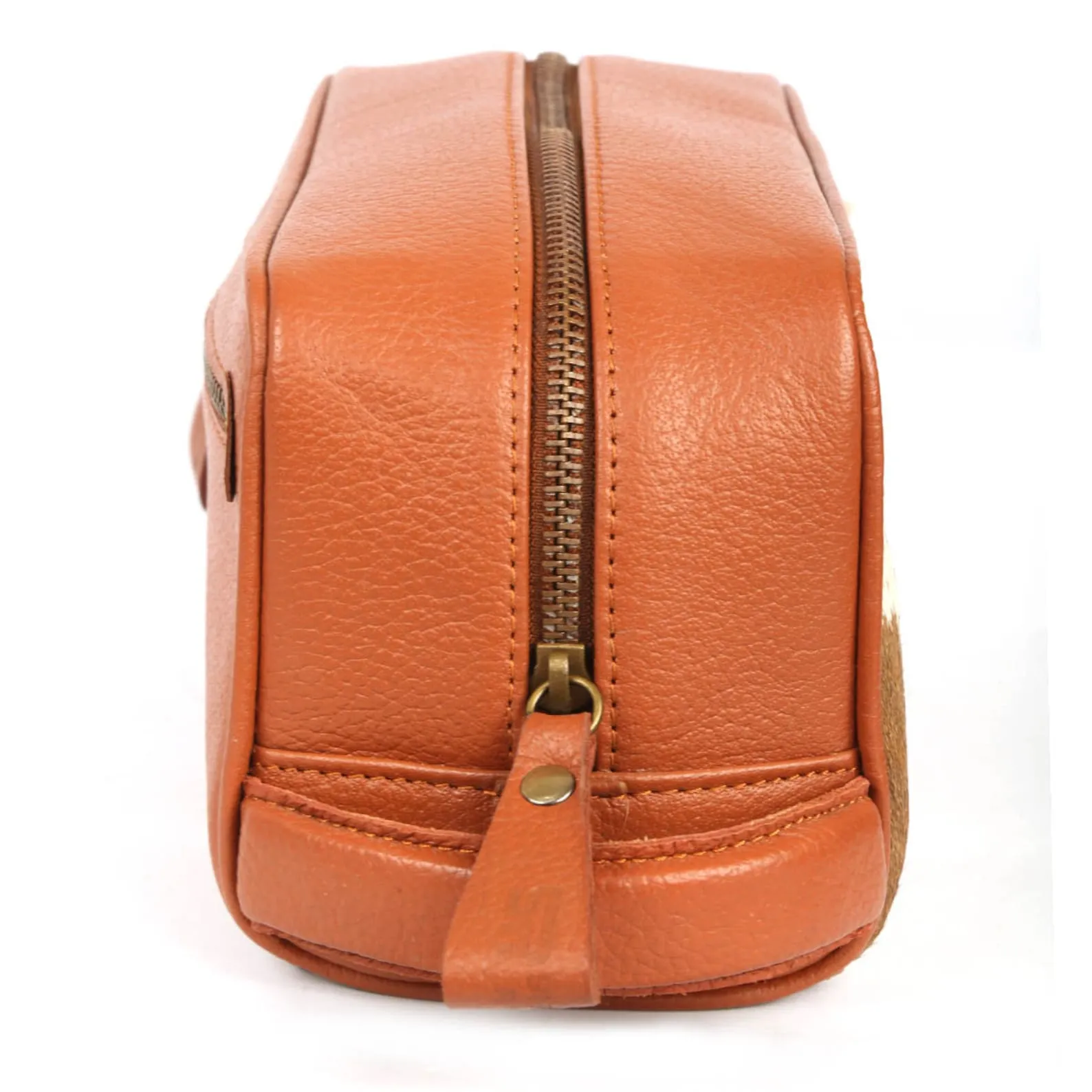 Brown White Cowhide Toiletry Bag
