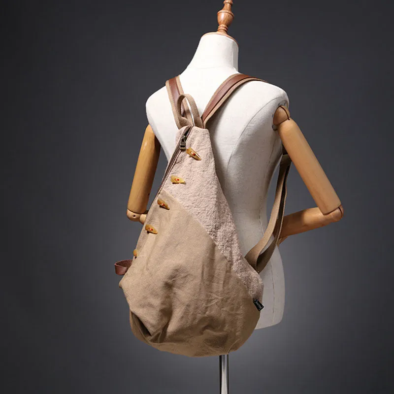 Brown Women's Cotton Canvas And Leather Backpack Rucksack Purse For Women
