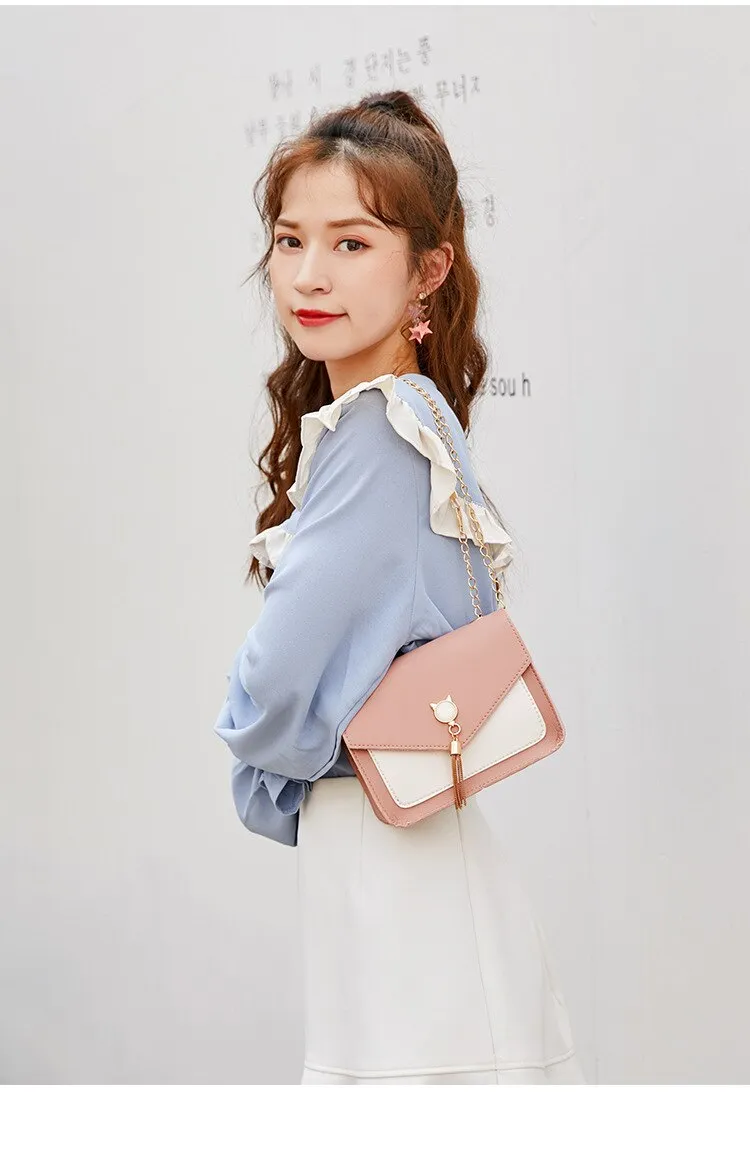 Darianrojas Bags for Women Luxury Designer Cover Tassel Chain Shoulder Small Square Bag Messenger Crossbody Bag Pearl Cat Bolsa Feminina
