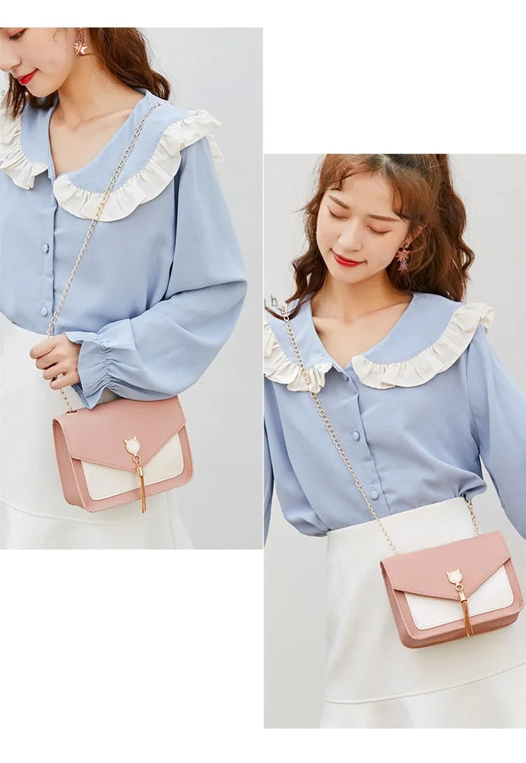Darianrojas Bags for Women Luxury Designer Cover Tassel Chain Shoulder Small Square Bag Messenger Crossbody Bag Pearl Cat Bolsa Feminina