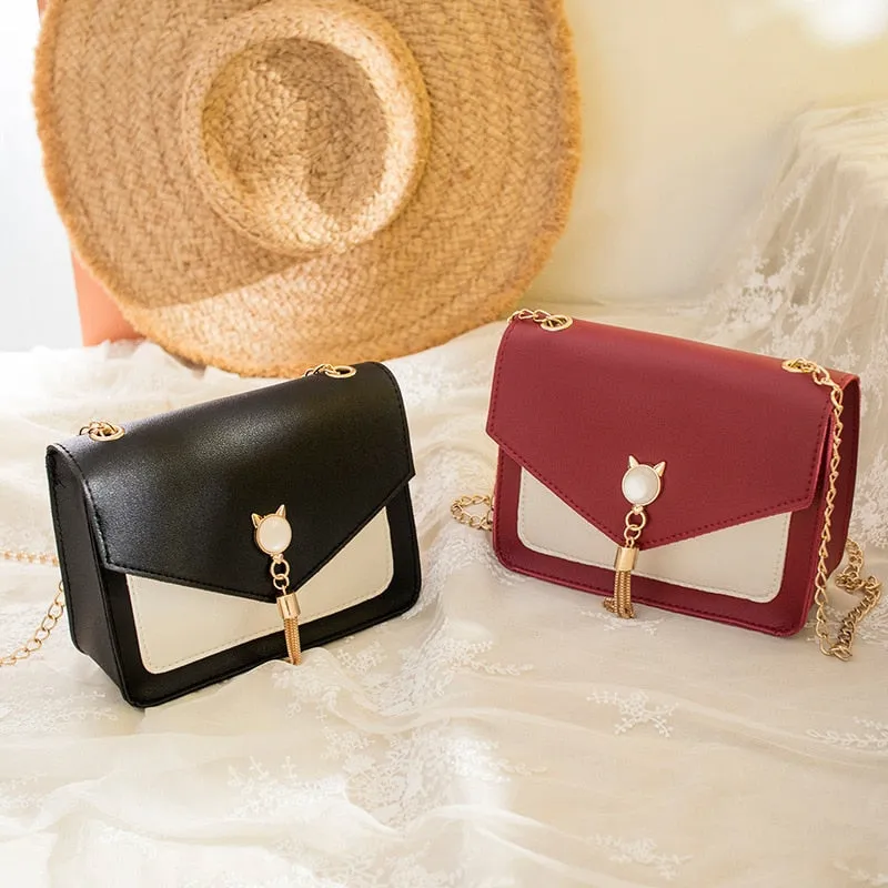 Darianrojas Bags for Women Luxury Designer Cover Tassel Chain Shoulder Small Square Bag Messenger Crossbody Bag Pearl Cat Bolsa Feminina