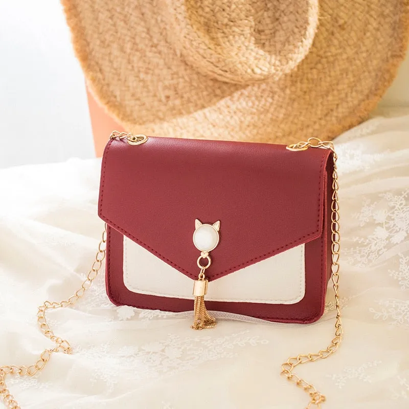 Darianrojas Bags for Women Luxury Designer Cover Tassel Chain Shoulder Small Square Bag Messenger Crossbody Bag Pearl Cat Bolsa Feminina