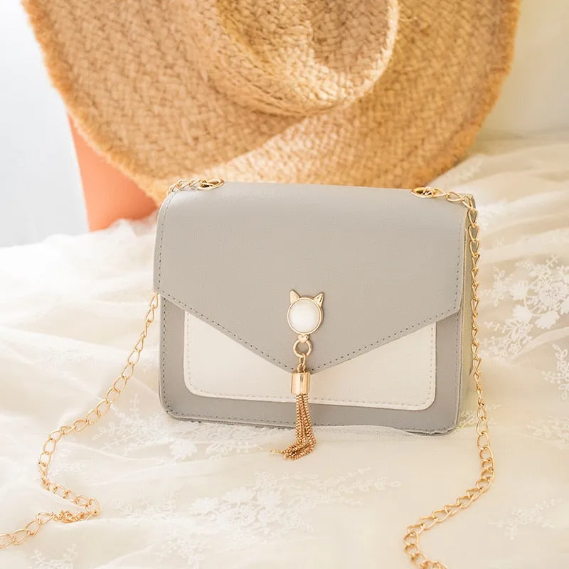 Darianrojas Bags for Women Luxury Designer Cover Tassel Chain Shoulder Small Square Bag Messenger Crossbody Bag Pearl Cat Bolsa Feminina
