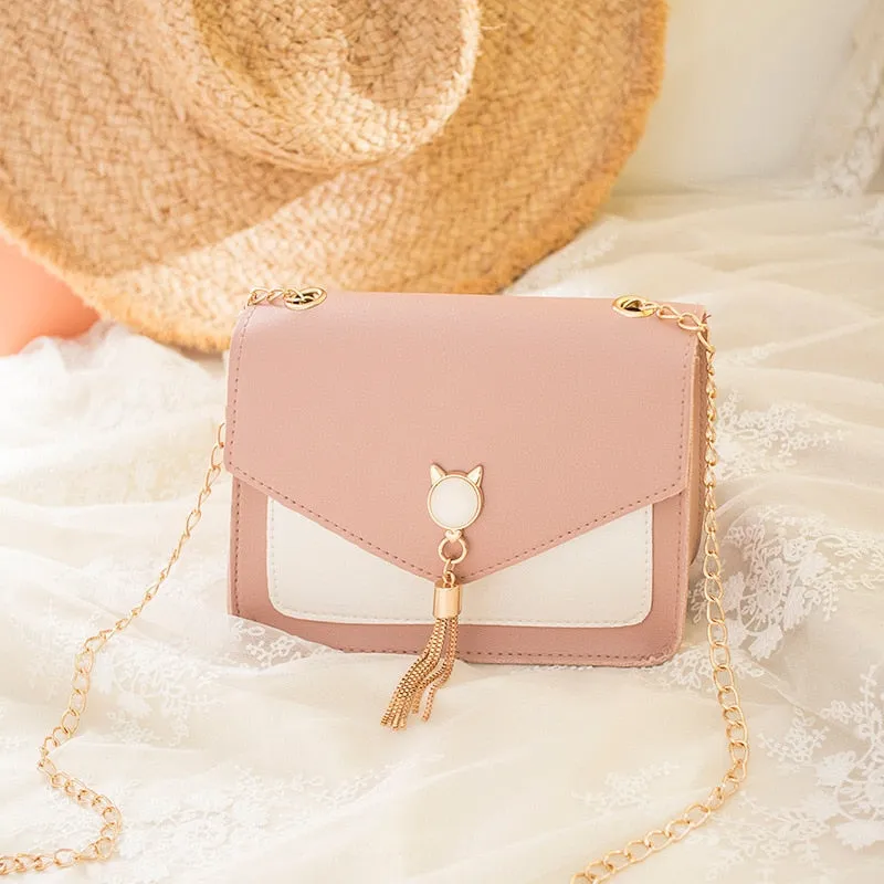 Darianrojas Bags for Women Luxury Designer Cover Tassel Chain Shoulder Small Square Bag Messenger Crossbody Bag Pearl Cat Bolsa Feminina