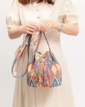 elveswallet Bohemian printed fringed canvas bucket bag