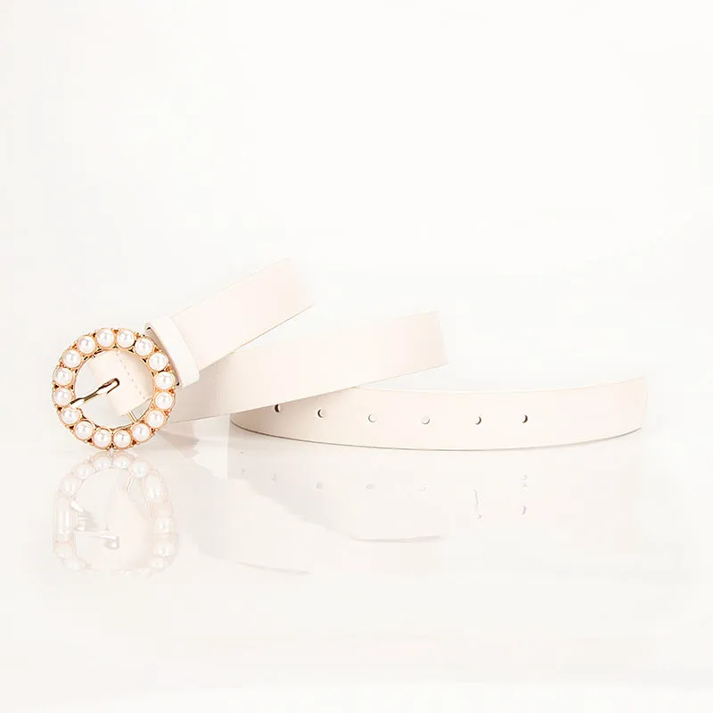 Fashion Trend round Pearl Pin Buckle Highlight Temperament Noble Belt