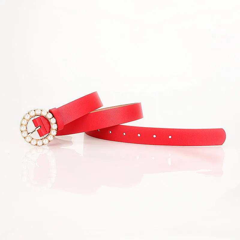 Fashion Trend round Pearl Pin Buckle Highlight Temperament Noble Belt
