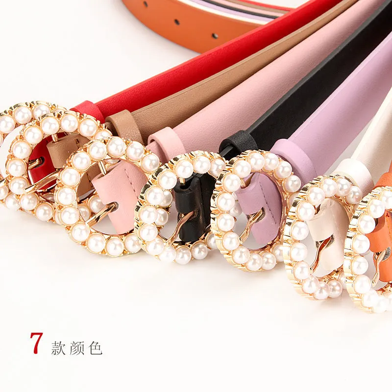 Fashion Trend round Pearl Pin Buckle Highlight Temperament Noble Belt