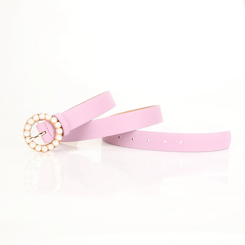 Fashion Trend round Pearl Pin Buckle Highlight Temperament Noble Belt