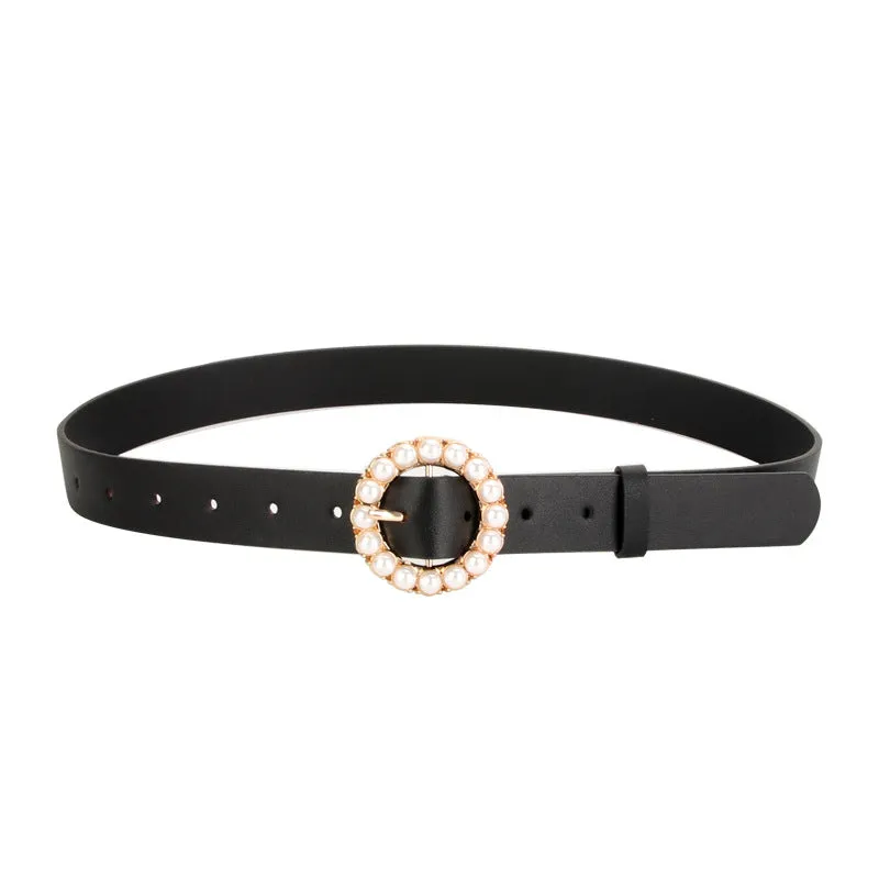 Fashion Trend round Pearl Pin Buckle Highlight Temperament Noble Belt