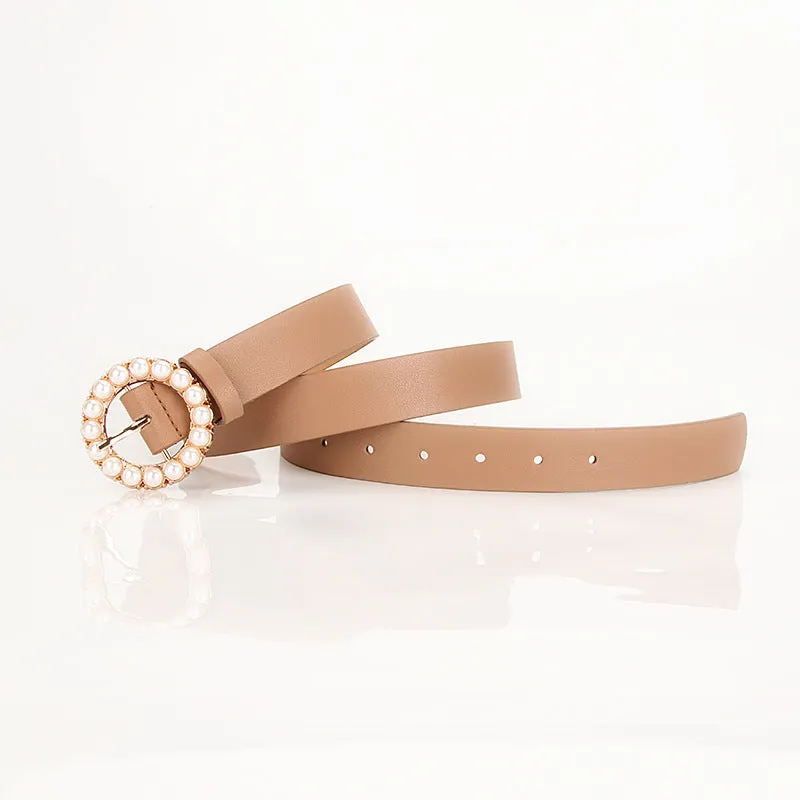 Fashion Trend round Pearl Pin Buckle Highlight Temperament Noble Belt