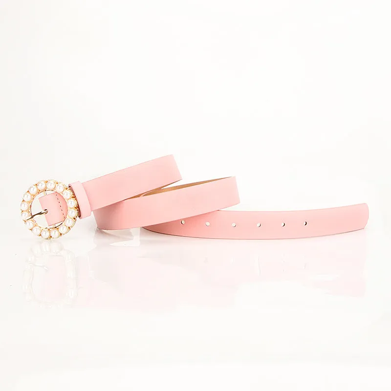 Fashion Trend round Pearl Pin Buckle Highlight Temperament Noble Belt