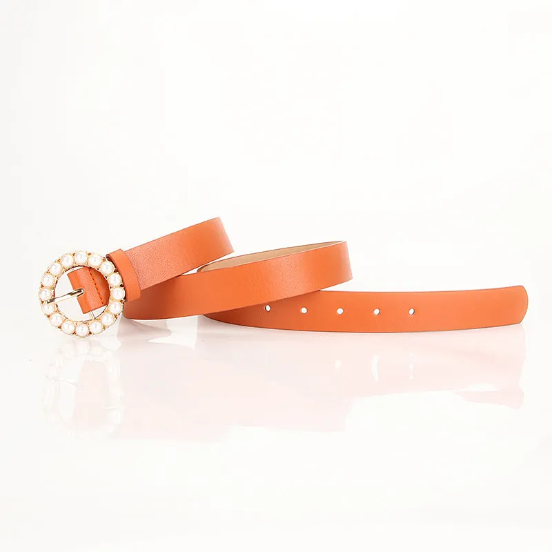 Fashion Trend round Pearl Pin Buckle Highlight Temperament Noble Belt