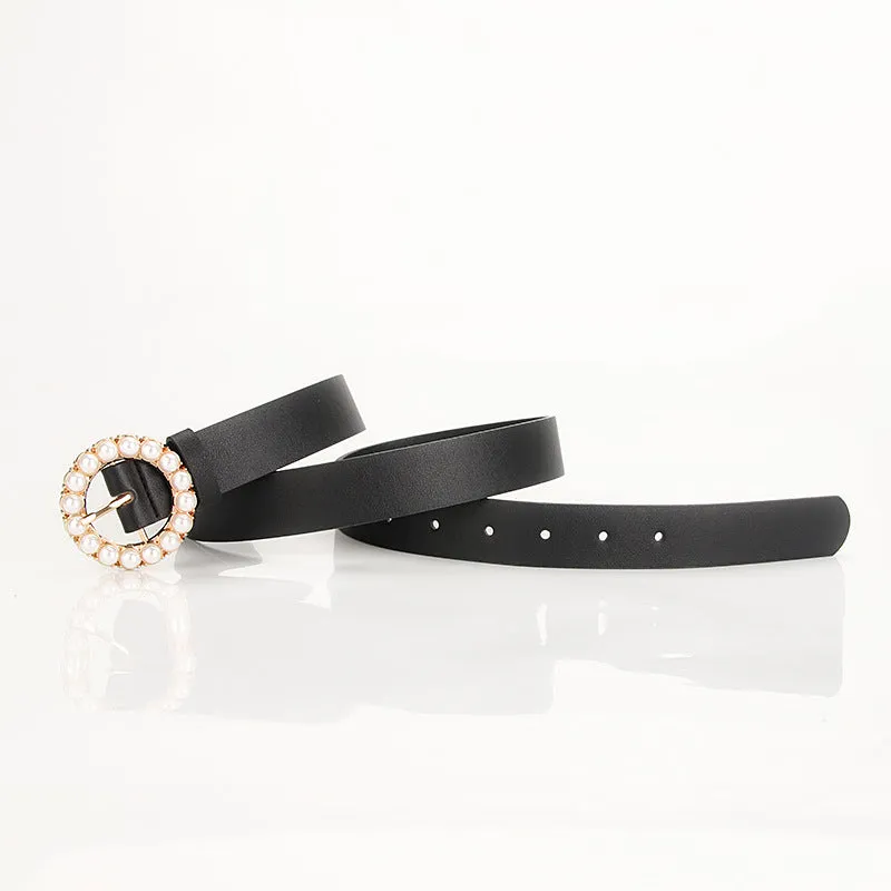 Fashion Trend round Pearl Pin Buckle Highlight Temperament Noble Belt