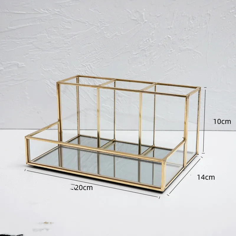 Glass Makeup Organizer Bathroom Cosmetic Organizer With Golden
