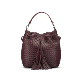 Kelly Woven Leather Bucket Bag - Burgundy