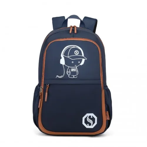 Kono Lightweight & Glow-in-the-Dark 3-Piece Laptop Backpack Set - Navy And Brown | Crossbody Bag & Pencil Case Included