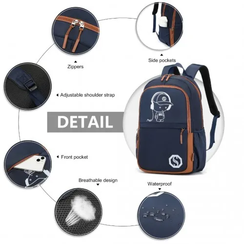 Kono Lightweight & Glow-in-the-Dark 3-Piece Laptop Backpack Set - Navy And Brown | Crossbody Bag & Pencil Case Included