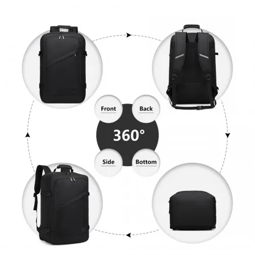 Kono Lightweight Cabin Bag Travel Business Backpack - Black, 38L, Waterproof, Fits 15.6" Laptop
