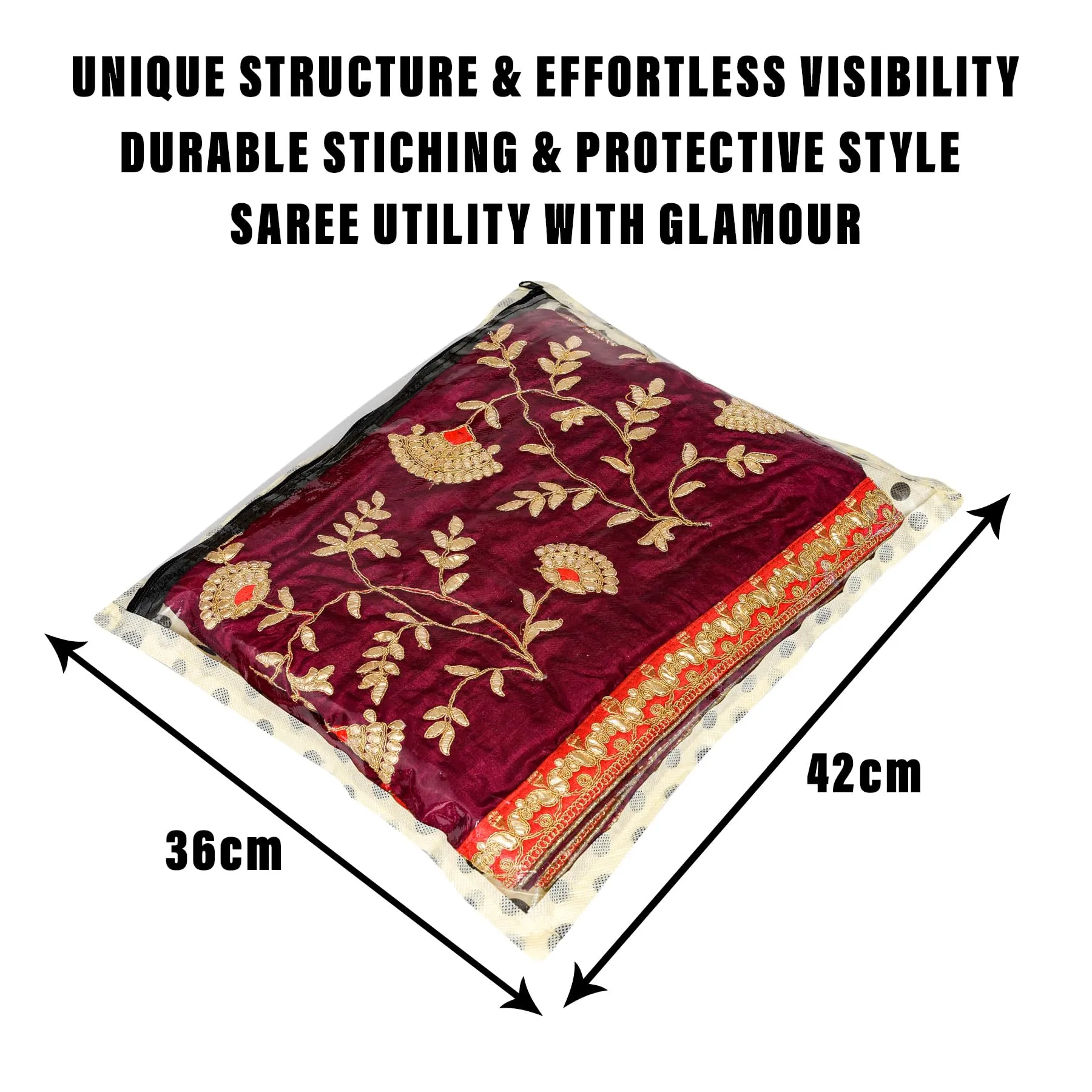 Kuber Industries Saree Cover | Clothes Storage Bag | Single Packing Saree with Zip Closure | Wardrobe Organizer | Cloth Stoarge Organizer | Dot Design | Pack of 24 | Cream