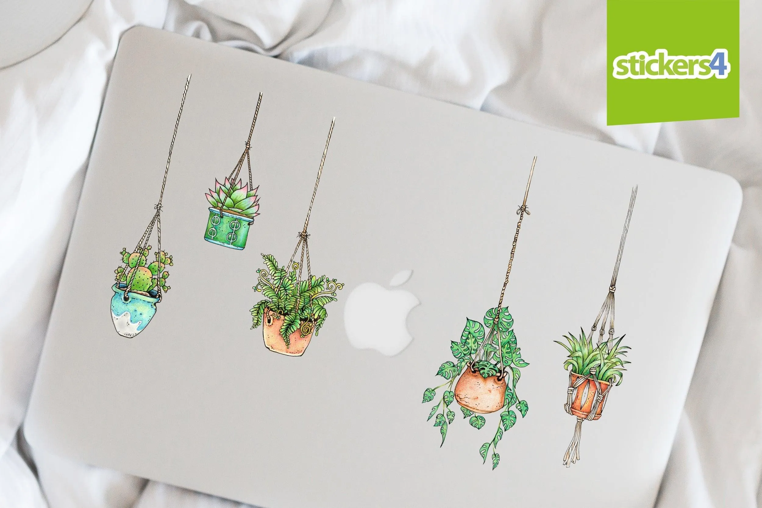 NEW VERSION Set of 5 Illustrated Hanging Plant Laptop Stickers