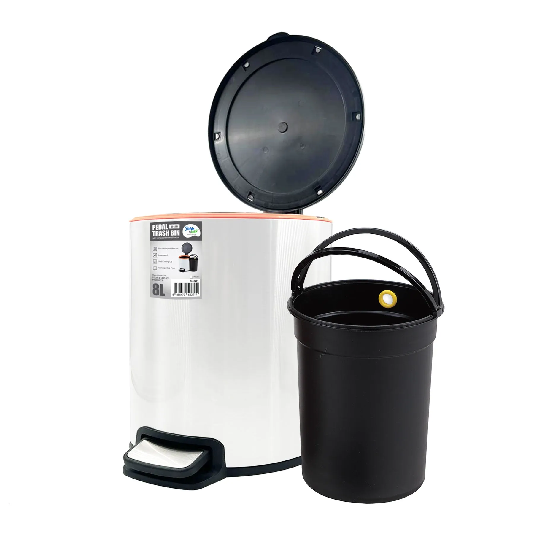 Pedal Trash Bin / Waste Bin / Dustbin 8L (Stainless Steel/White/Black)