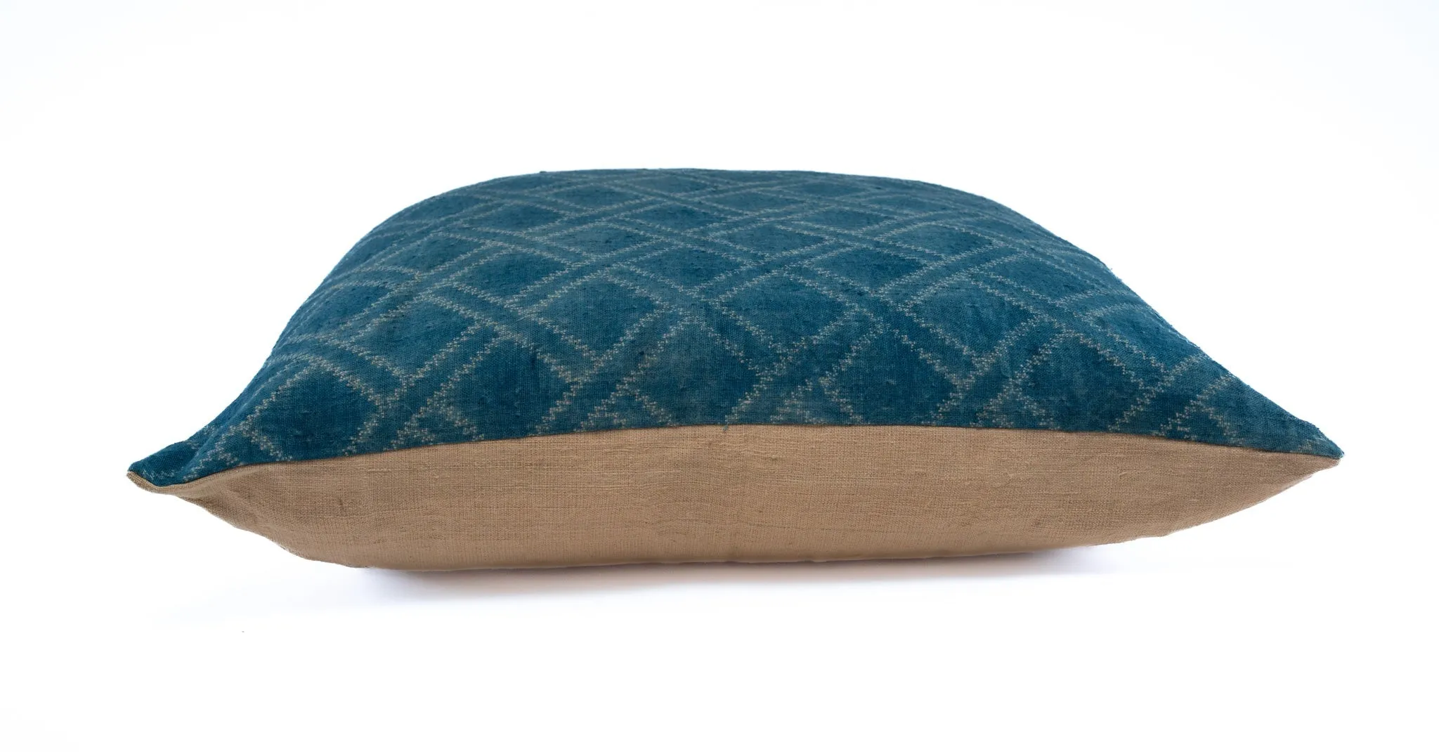 Pillow: Handwoven antique Hungarian hemp, wax resist Indigo - P406