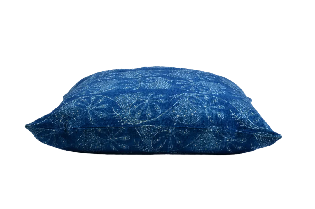 Pillow: Handwoven antique Hungarian hemp, wax resist Indigo - P497