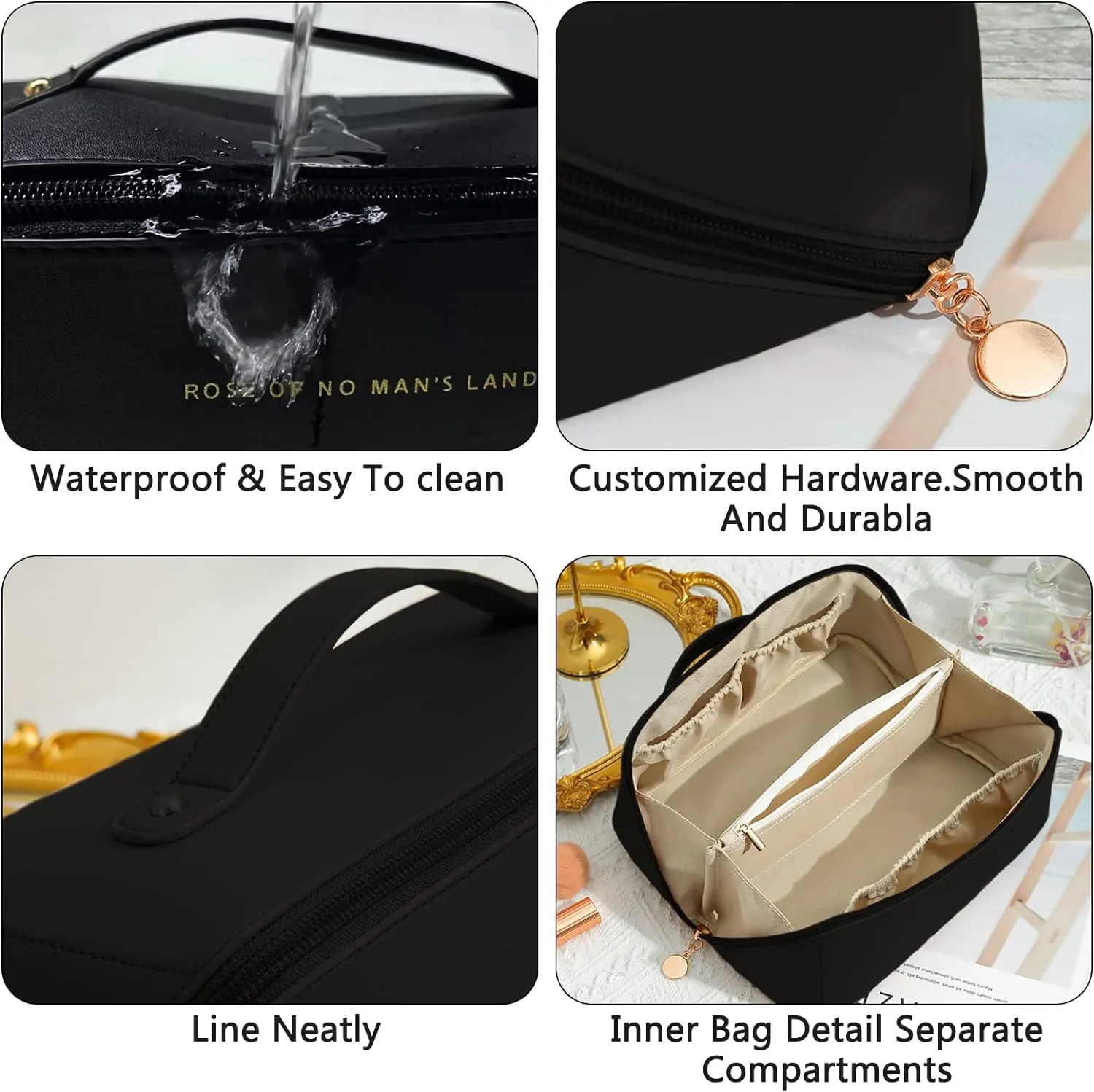 Pu Leather Toiletry Bag Storage Organizer Zipper For Cosmetics Rd-45 Black
