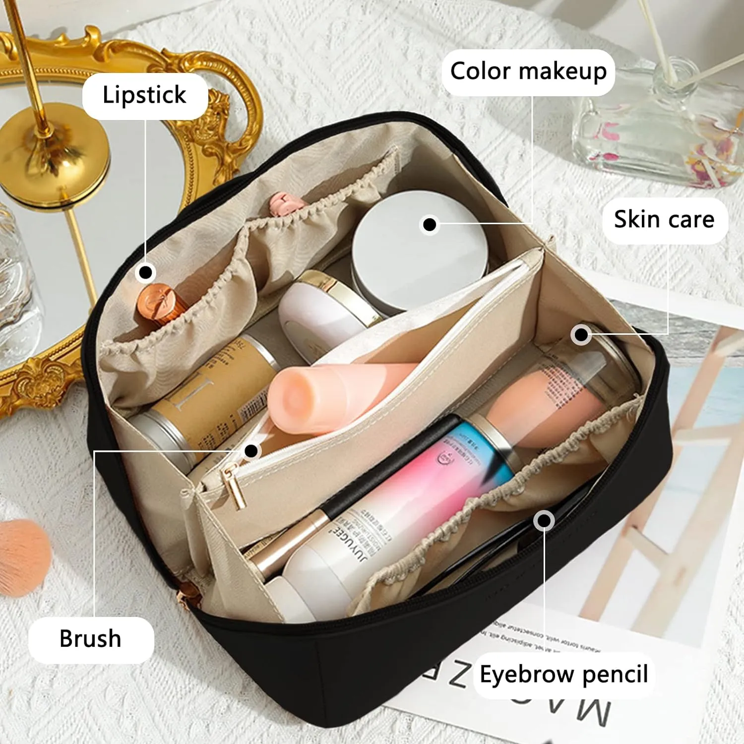 Pu Leather Toiletry Bag Storage Organizer Zipper For Cosmetics Rd-45 Black