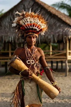 Rare One of a Kind Tribal Older Wood Kundu Hourglass Hand Held Drum, Hand Carved Percussion Instrument with Motifs Enhanced with White Lime (Still Apparent), Siassi Islands, Papua New Guinea 1980's, Melanesia 42A3