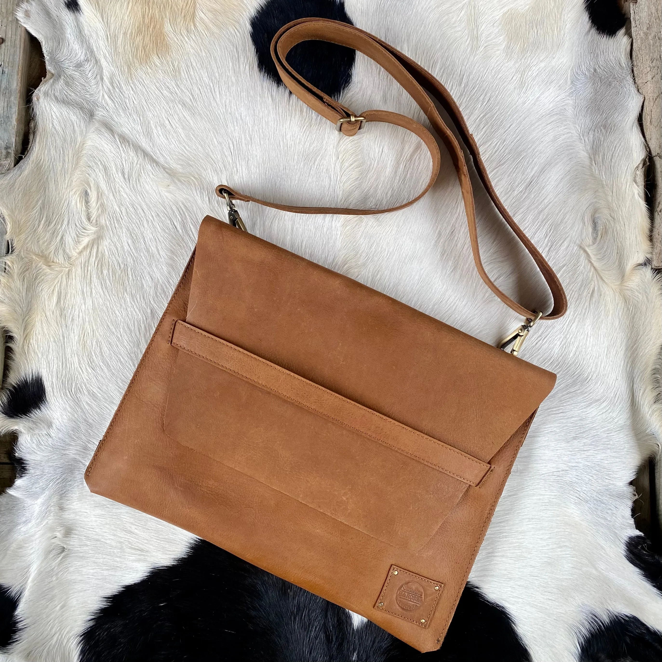 Raw Leather Laptop Sleeve with Strap