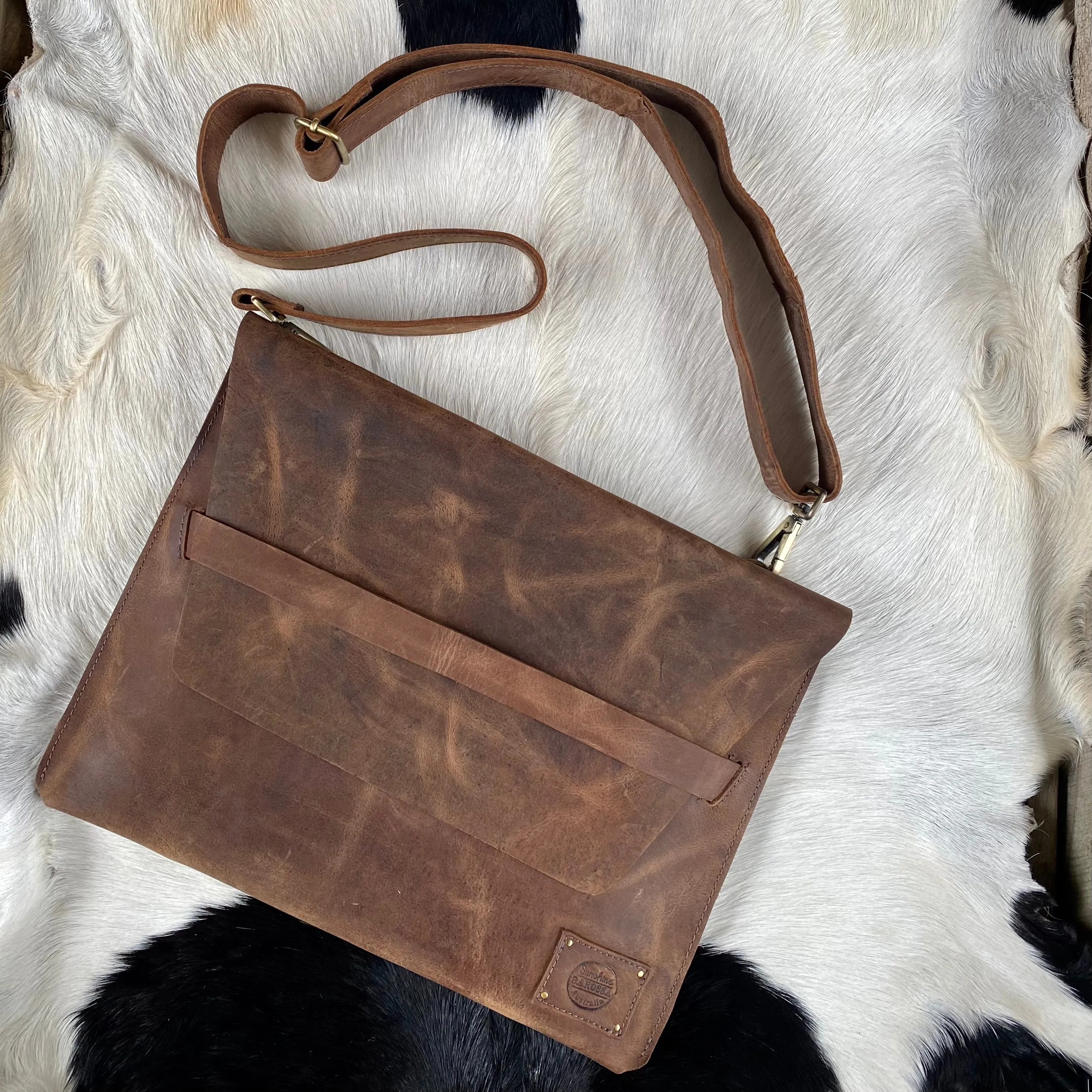 Raw Leather Laptop Sleeve with Strap