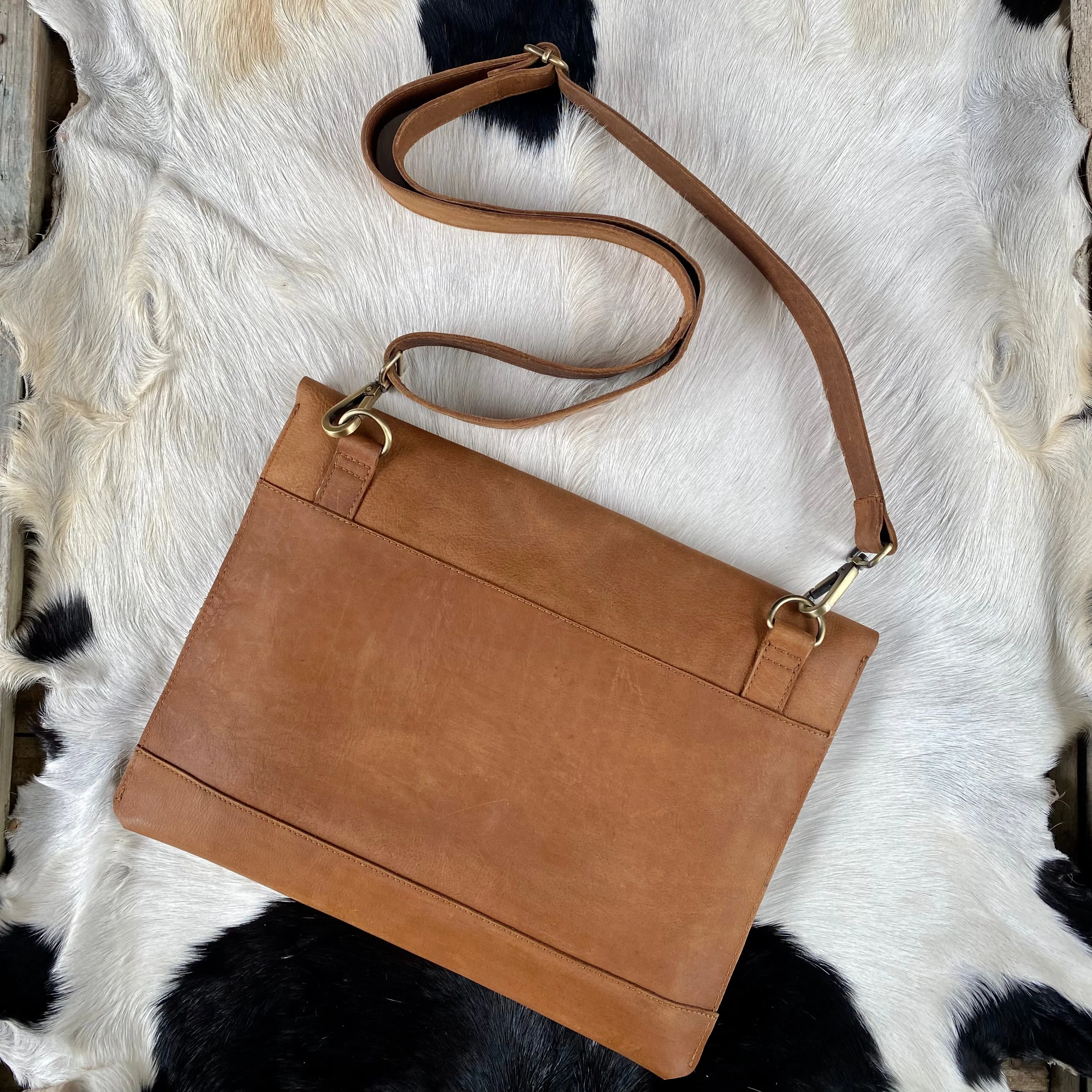Raw Leather Laptop Sleeve with Strap