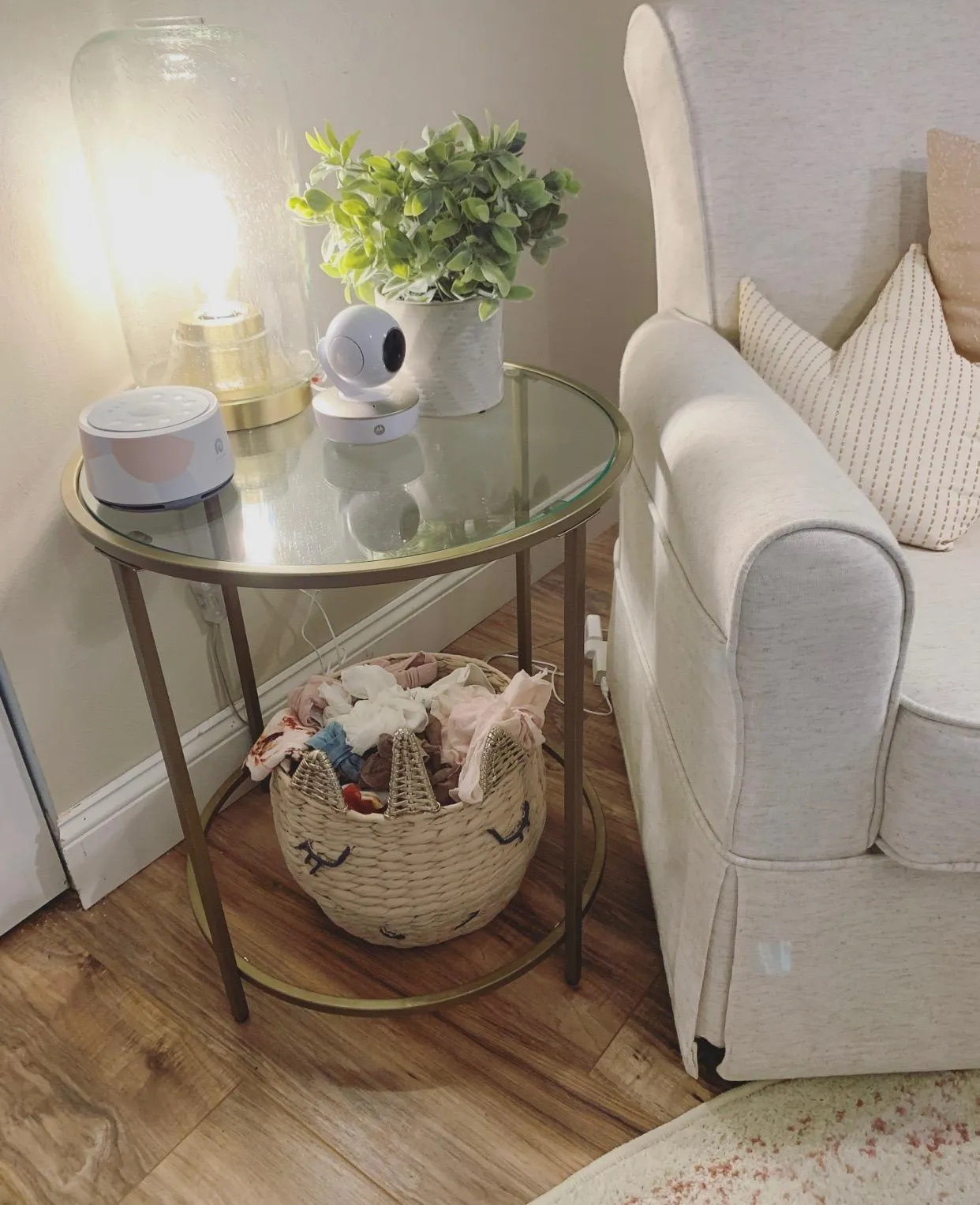 Round Side Table, Glass End Table with Metal Frame, Small Coffee Accent Table