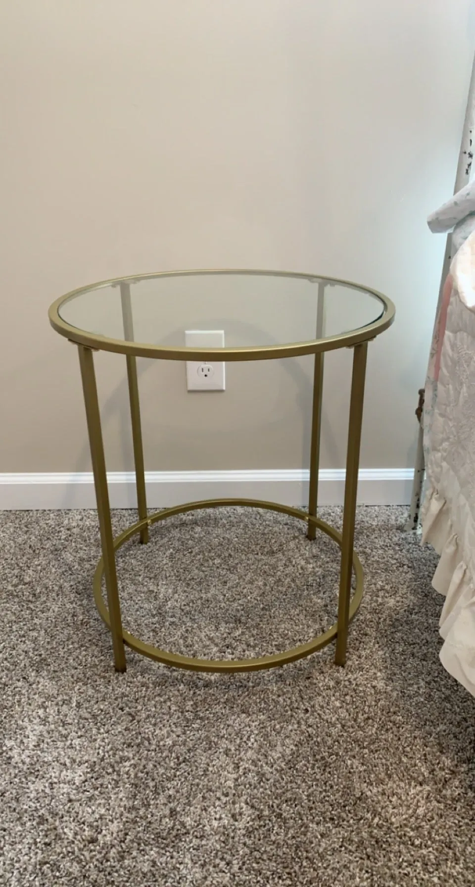 Round Side Table, Glass End Table with Metal Frame, Small Coffee Accent Table