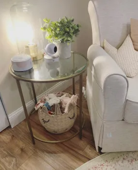 Round Side Table, Glass End Table with Metal Frame, Small Coffee Accent Table