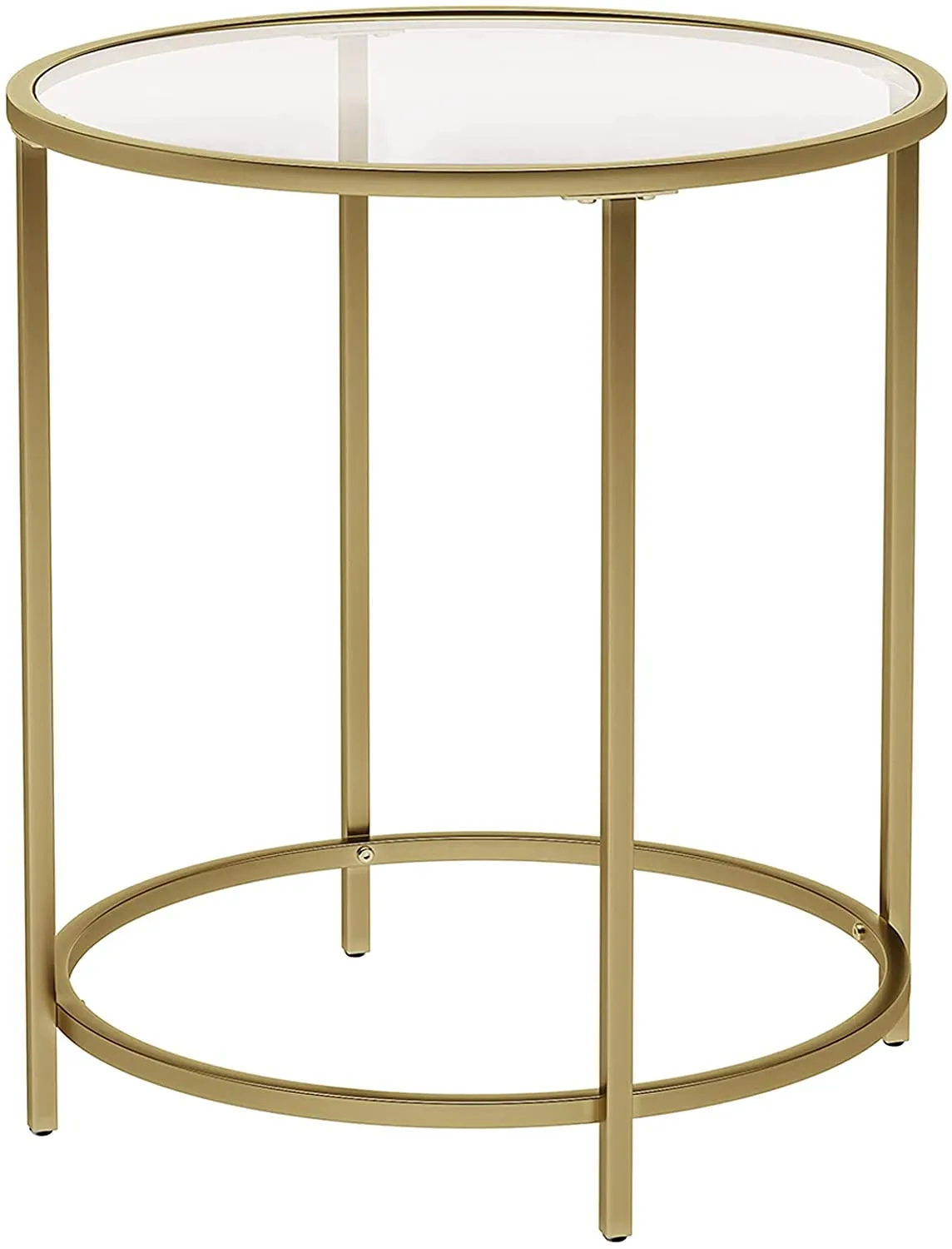 Round Side Table, Glass End Table with Metal Frame, Small Coffee Accent Table