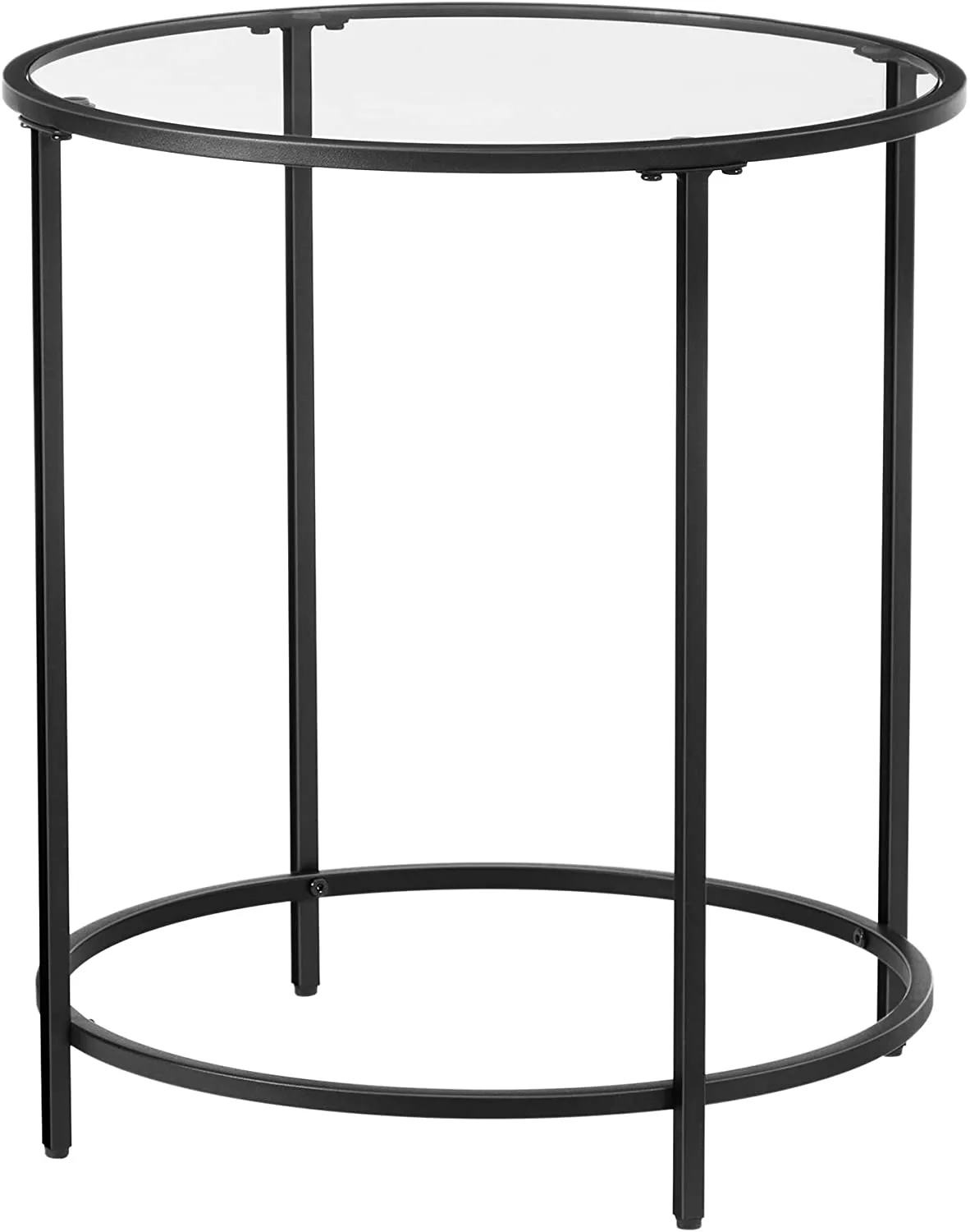 Round Side Table, Glass End Table with Metal Frame, Small Coffee Accent Table