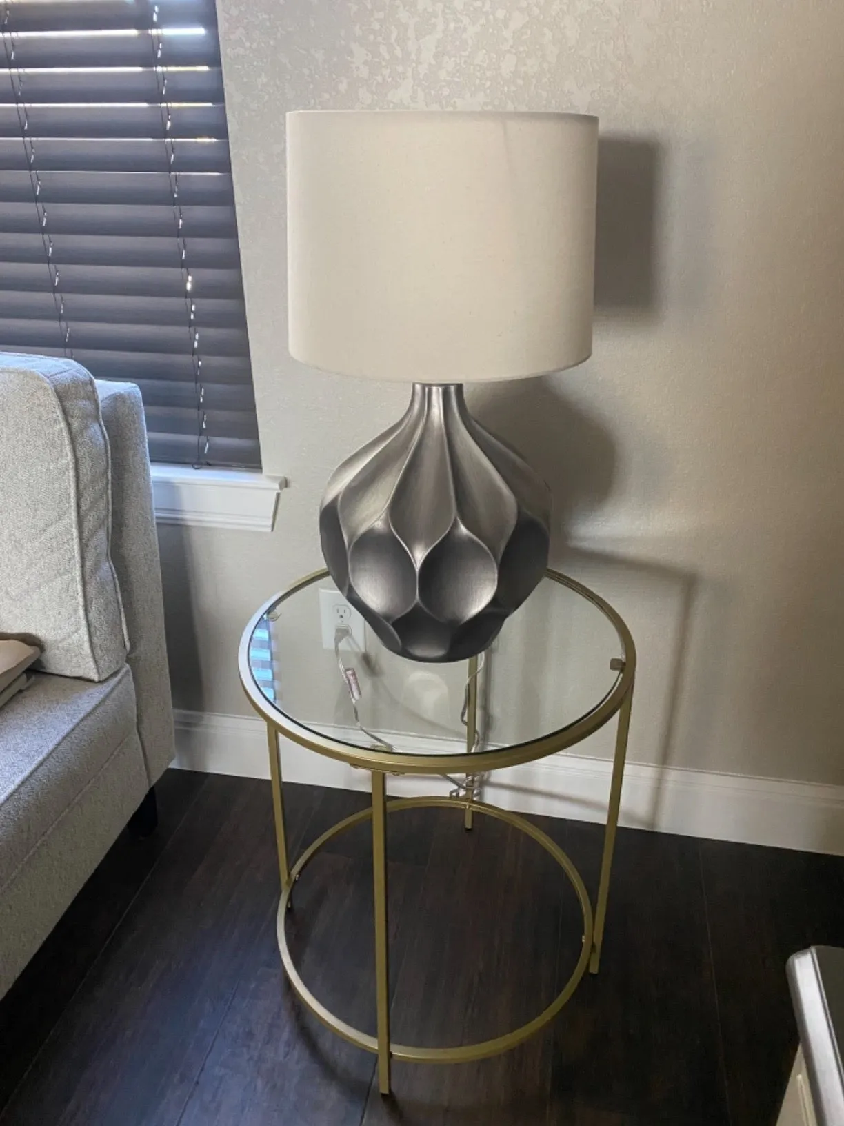 Round Side Table, Glass End Table with Metal Frame, Small Coffee Accent Table